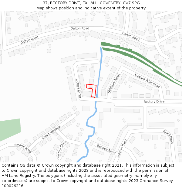 37, RECTORY DRIVE, EXHALL, COVENTRY, CV7 9PG: Location map and indicative extent of plot