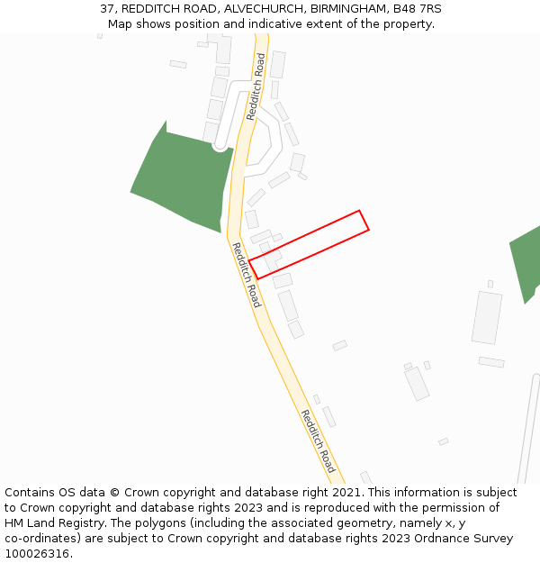 37, REDDITCH ROAD, ALVECHURCH, BIRMINGHAM, B48 7RS: Location map and indicative extent of plot