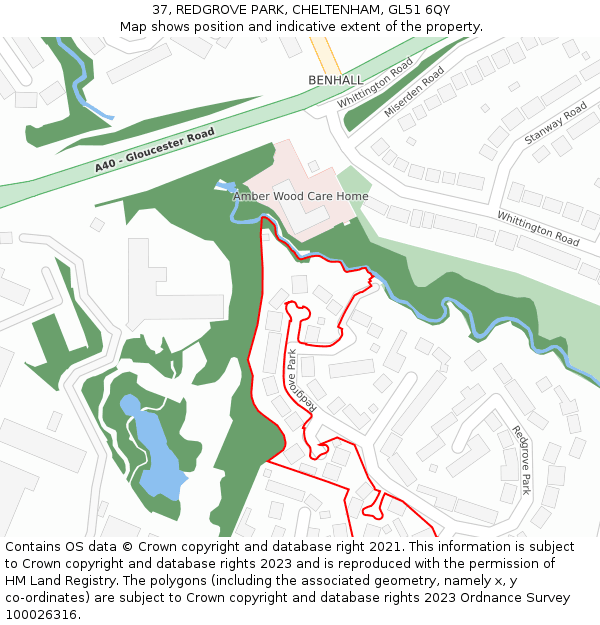 37, REDGROVE PARK, CHELTENHAM, GL51 6QY: Location map and indicative extent of plot