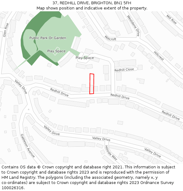 37, REDHILL DRIVE, BRIGHTON, BN1 5FH: Location map and indicative extent of plot
