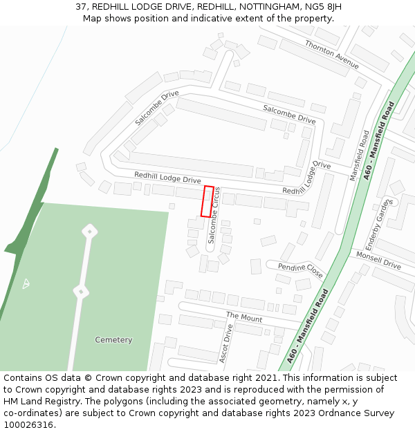 37, REDHILL LODGE DRIVE, REDHILL, NOTTINGHAM, NG5 8JH: Location map and indicative extent of plot