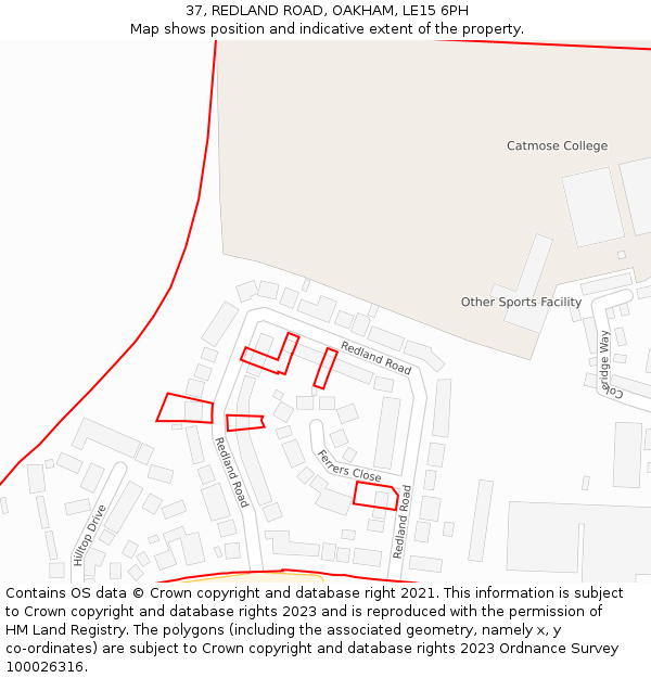 37, REDLAND ROAD, OAKHAM, LE15 6PH: Location map and indicative extent of plot