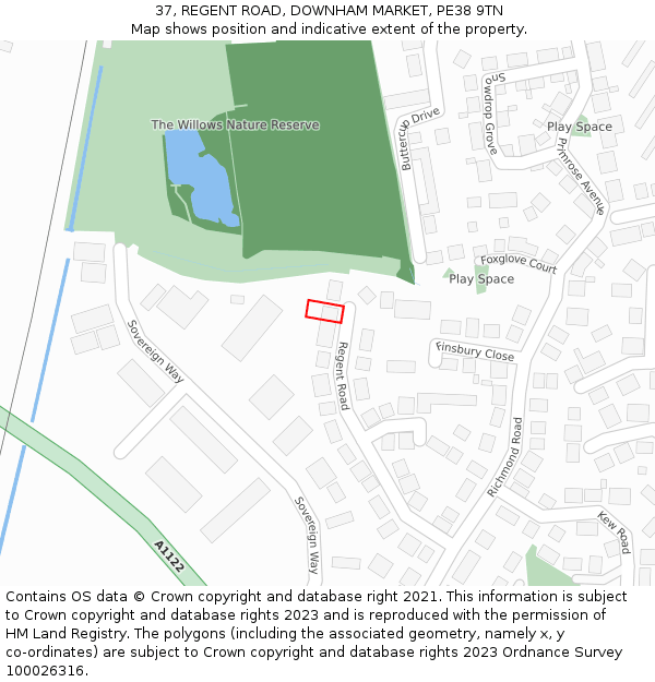 37, REGENT ROAD, DOWNHAM MARKET, PE38 9TN: Location map and indicative extent of plot