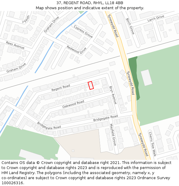 37, REGENT ROAD, RHYL, LL18 4BB: Location map and indicative extent of plot