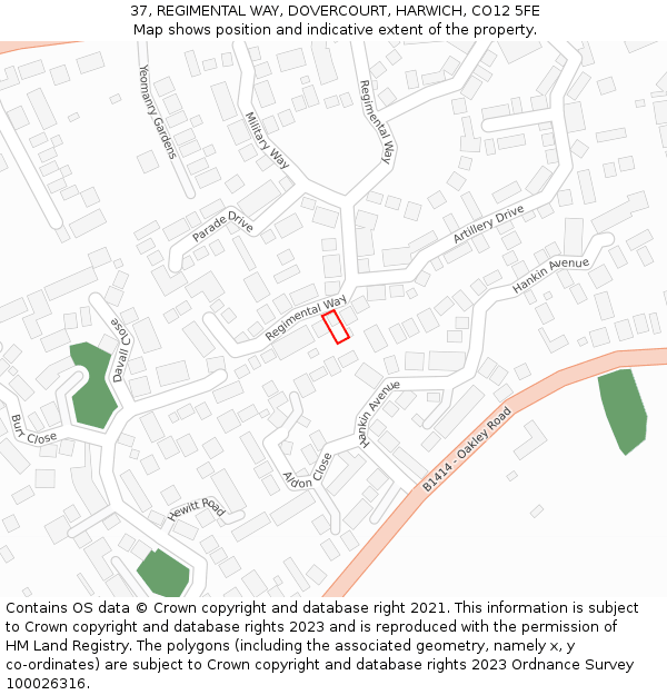 37, REGIMENTAL WAY, DOVERCOURT, HARWICH, CO12 5FE: Location map and indicative extent of plot