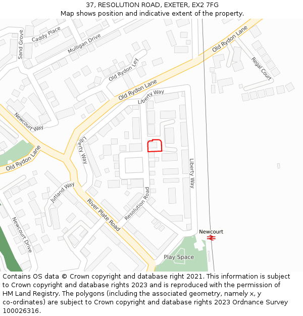 37, RESOLUTION ROAD, EXETER, EX2 7FG: Location map and indicative extent of plot