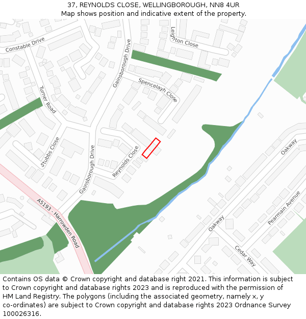 37, REYNOLDS CLOSE, WELLINGBOROUGH, NN8 4UR: Location map and indicative extent of plot