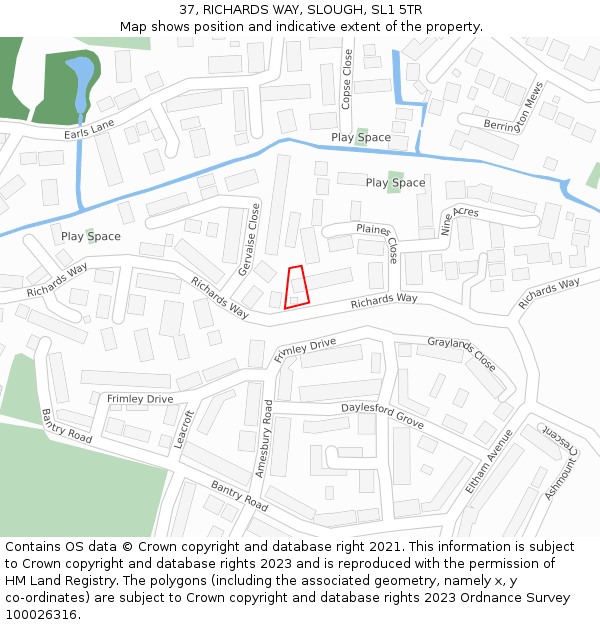 37, RICHARDS WAY, SLOUGH, SL1 5TR: Location map and indicative extent of plot