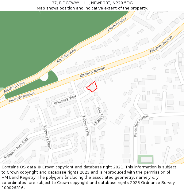 37, RIDGEWAY HILL, NEWPORT, NP20 5DG: Location map and indicative extent of plot