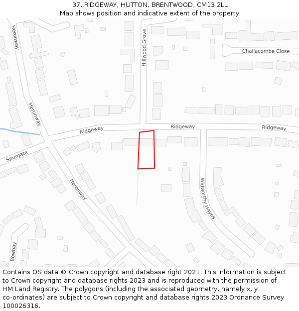 37, RIDGEWAY, HUTTON, BRENTWOOD, CM13 2LL: Location map and indicative extent of plot