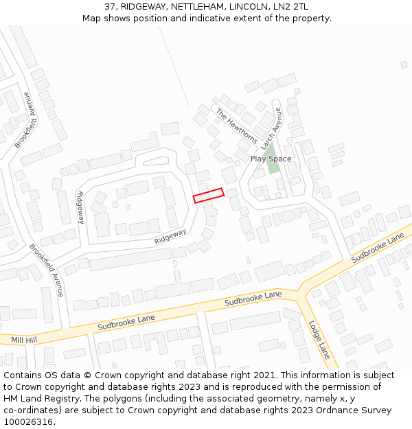 37, RIDGEWAY, NETTLEHAM, LINCOLN, LN2 2TL: Location map and indicative extent of plot