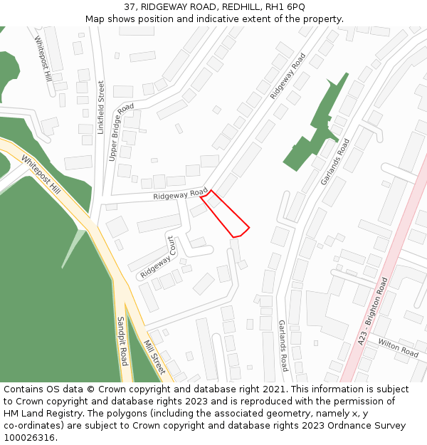 37, RIDGEWAY ROAD, REDHILL, RH1 6PQ: Location map and indicative extent of plot