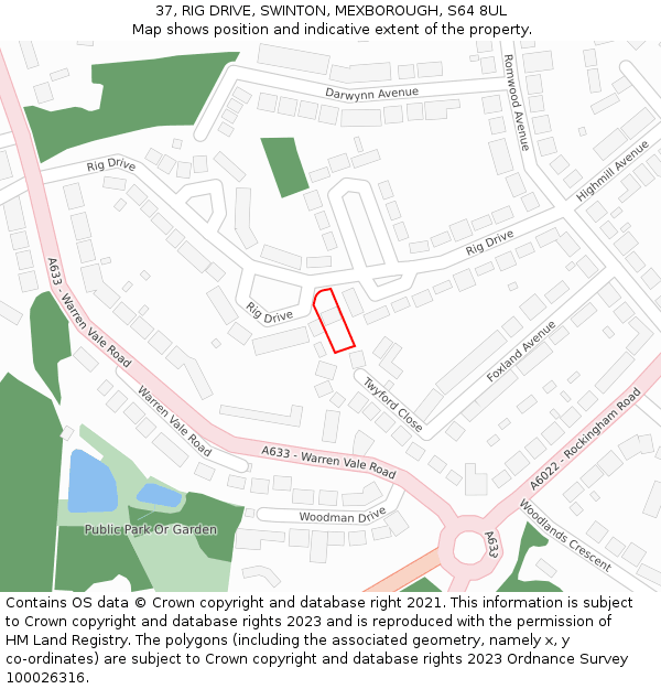 37, RIG DRIVE, SWINTON, MEXBOROUGH, S64 8UL: Location map and indicative extent of plot