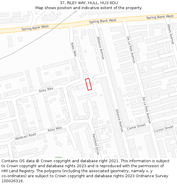 37, RILEY WAY, HULL, HU3 6DU: Location map and indicative extent of plot