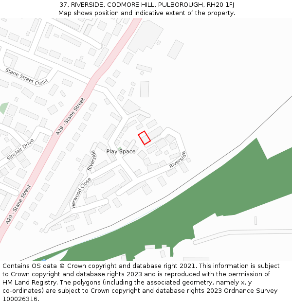 37, RIVERSIDE, CODMORE HILL, PULBOROUGH, RH20 1FJ: Location map and indicative extent of plot
