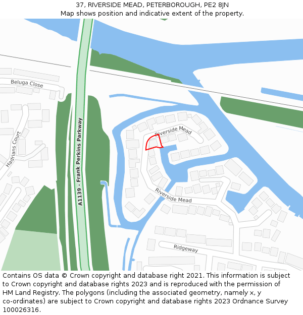 37, RIVERSIDE MEAD, PETERBOROUGH, PE2 8JN: Location map and indicative extent of plot