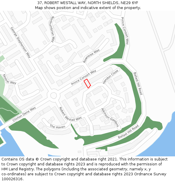 37, ROBERT WESTALL WAY, NORTH SHIELDS, NE29 6YF: Location map and indicative extent of plot