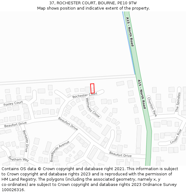 37, ROCHESTER COURT, BOURNE, PE10 9TW: Location map and indicative extent of plot