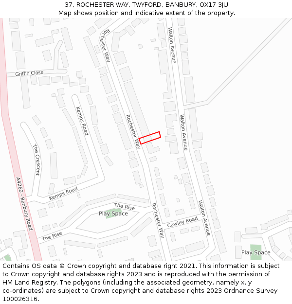 37, ROCHESTER WAY, TWYFORD, BANBURY, OX17 3JU: Location map and indicative extent of plot