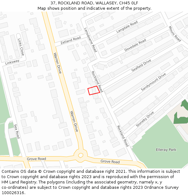 37, ROCKLAND ROAD, WALLASEY, CH45 0LF: Location map and indicative extent of plot