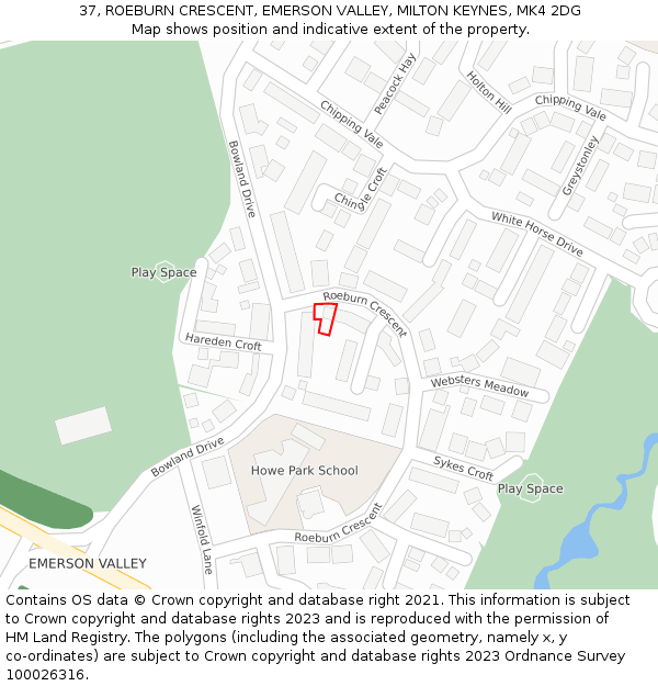 37, ROEBURN CRESCENT, EMERSON VALLEY, MILTON KEYNES, MK4 2DG: Location map and indicative extent of plot