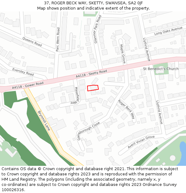 37, ROGER BECK WAY, SKETTY, SWANSEA, SA2 0JF: Location map and indicative extent of plot