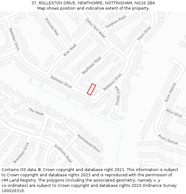 37, ROLLESTON DRIVE, NEWTHORPE, NOTTINGHAM, NG16 2BA: Location map and indicative extent of plot