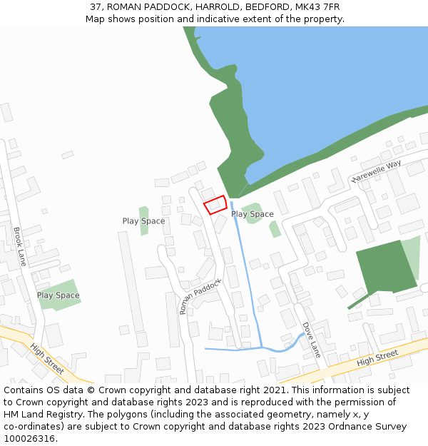 37, ROMAN PADDOCK, HARROLD, BEDFORD, MK43 7FR: Location map and indicative extent of plot