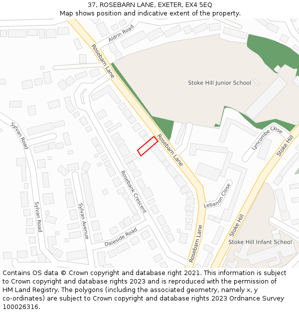 37, ROSEBARN LANE, EXETER, EX4 5EQ: Location map and indicative extent of plot