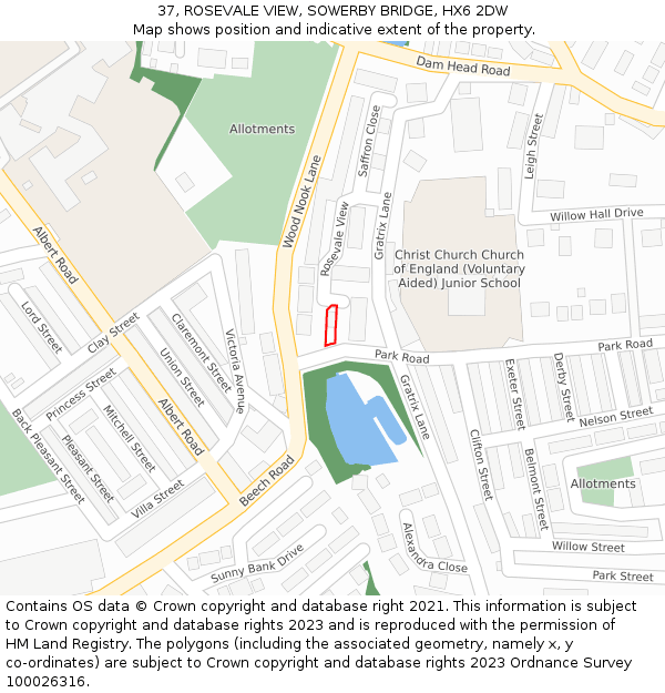 37, ROSEVALE VIEW, SOWERBY BRIDGE, HX6 2DW: Location map and indicative extent of plot