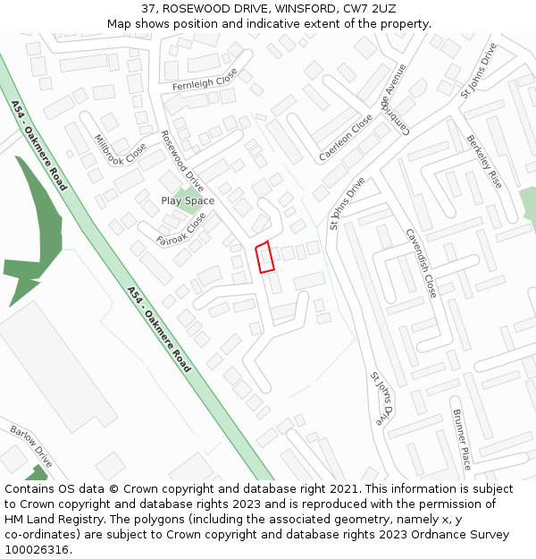 37, ROSEWOOD DRIVE, WINSFORD, CW7 2UZ: Location map and indicative extent of plot