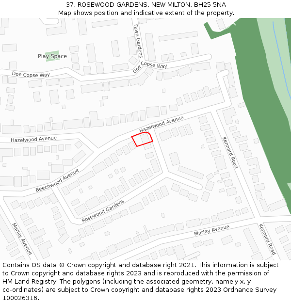 37, ROSEWOOD GARDENS, NEW MILTON, BH25 5NA: Location map and indicative extent of plot