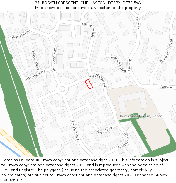 37, ROSYTH CRESCENT, CHELLASTON, DERBY, DE73 5WY: Location map and indicative extent of plot