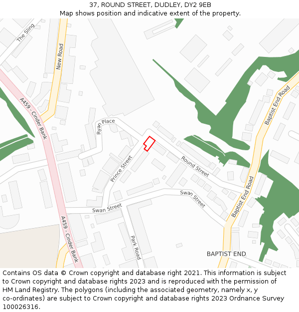 37, ROUND STREET, DUDLEY, DY2 9EB: Location map and indicative extent of plot