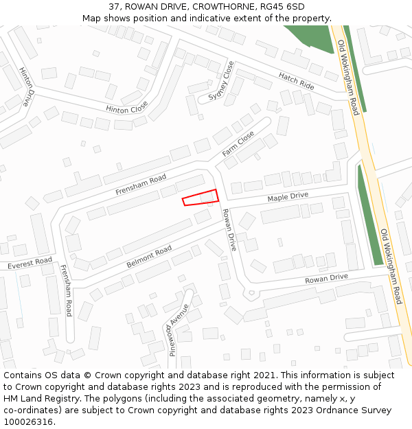 37, ROWAN DRIVE, CROWTHORNE, RG45 6SD: Location map and indicative extent of plot