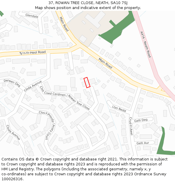 37, ROWAN TREE CLOSE, NEATH, SA10 7SJ: Location map and indicative extent of plot