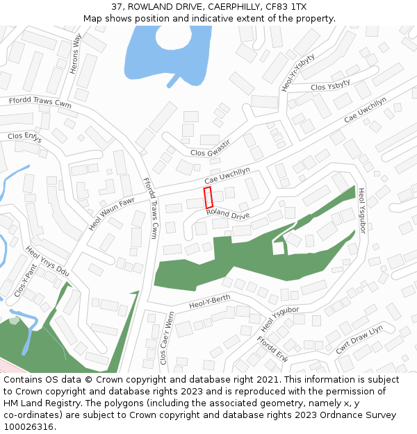 37, ROWLAND DRIVE, CAERPHILLY, CF83 1TX: Location map and indicative extent of plot