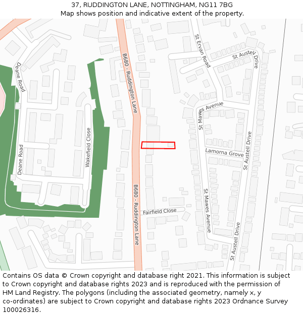 37, RUDDINGTON LANE, NOTTINGHAM, NG11 7BG: Location map and indicative extent of plot