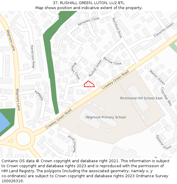 37, RUSHALL GREEN, LUTON, LU2 8TL: Location map and indicative extent of plot