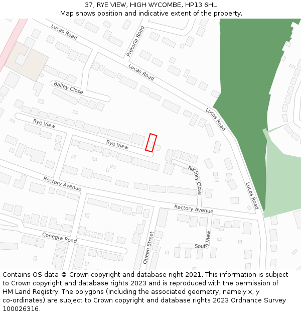 37, RYE VIEW, HIGH WYCOMBE, HP13 6HL: Location map and indicative extent of plot