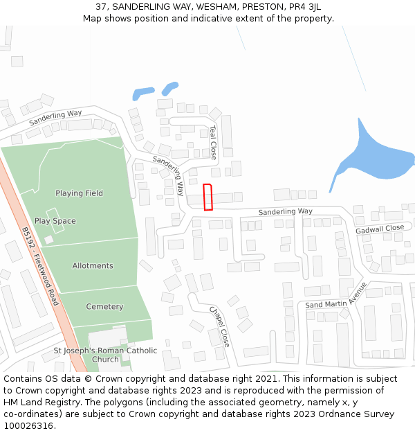 37, SANDERLING WAY, WESHAM, PRESTON, PR4 3JL: Location map and indicative extent of plot