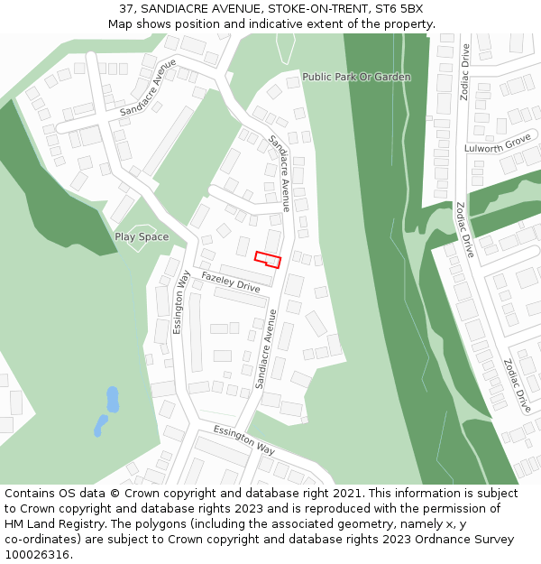37, SANDIACRE AVENUE, STOKE-ON-TRENT, ST6 5BX: Location map and indicative extent of plot