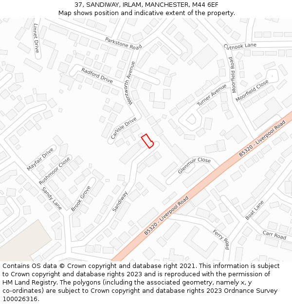 37, SANDIWAY, IRLAM, MANCHESTER, M44 6EF: Location map and indicative extent of plot