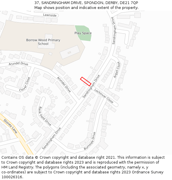 37, SANDRINGHAM DRIVE, SPONDON, DERBY, DE21 7QP: Location map and indicative extent of plot