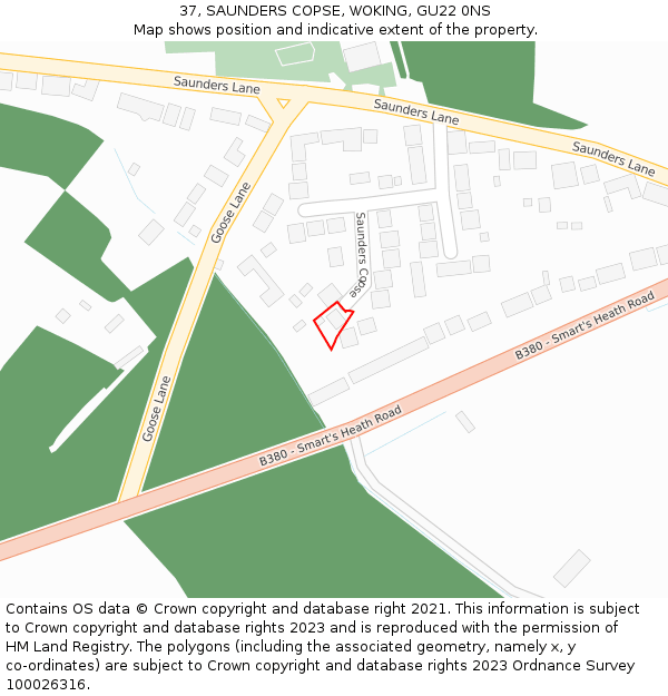 37, SAUNDERS COPSE, WOKING, GU22 0NS: Location map and indicative extent of plot