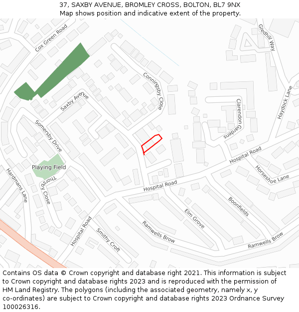 37, SAXBY AVENUE, BROMLEY CROSS, BOLTON, BL7 9NX: Location map and indicative extent of plot