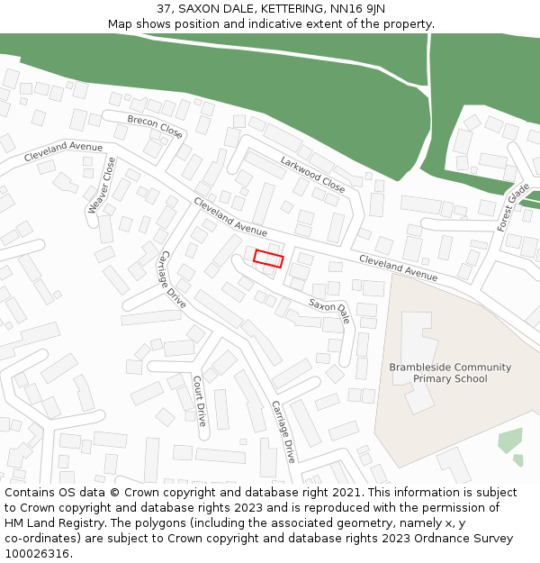 37, SAXON DALE, KETTERING, NN16 9JN: Location map and indicative extent of plot