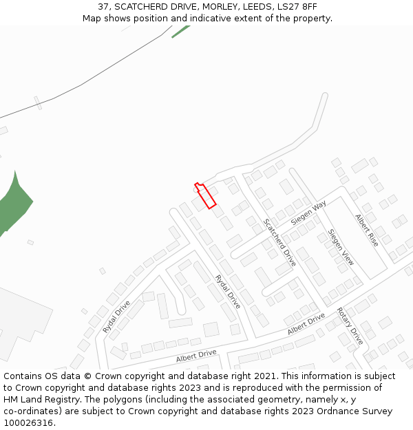 37, SCATCHERD DRIVE, MORLEY, LEEDS, LS27 8FF: Location map and indicative extent of plot