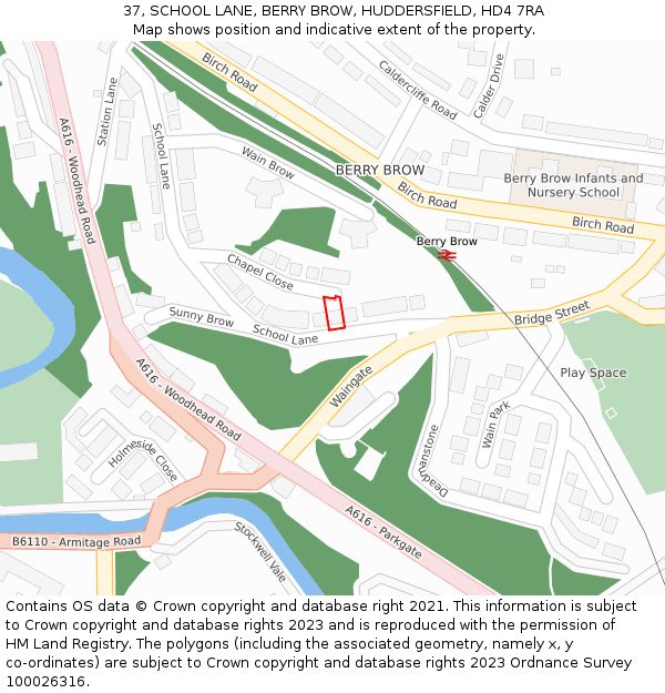 37, SCHOOL LANE, BERRY BROW, HUDDERSFIELD, HD4 7RA: Location map and indicative extent of plot