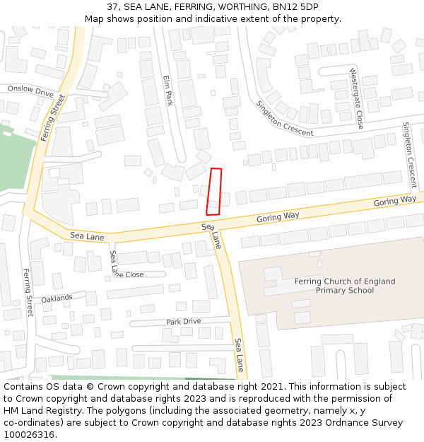 37, SEA LANE, FERRING, WORTHING, BN12 5DP: Location map and indicative extent of plot